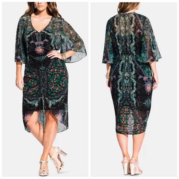•CITY CHIC• Santorini V-Neck Flutter Sleeve Midi Dress in Exotic Print Size S/16 - Picture 1 of 16